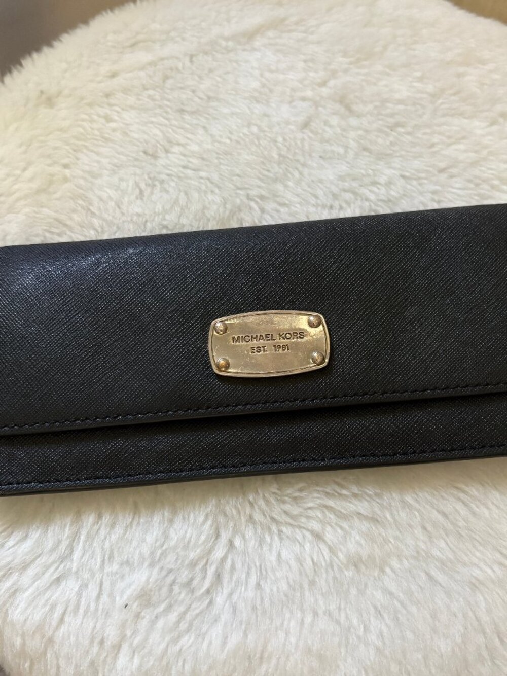 Michael Kors Saffiano Leather Snap Front Wallet Black East West Thin Wallet